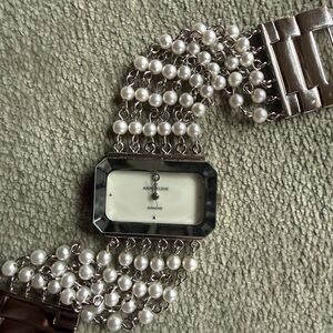 Anne Klein Pearl Chain Bracelet Watch - Silver & White
